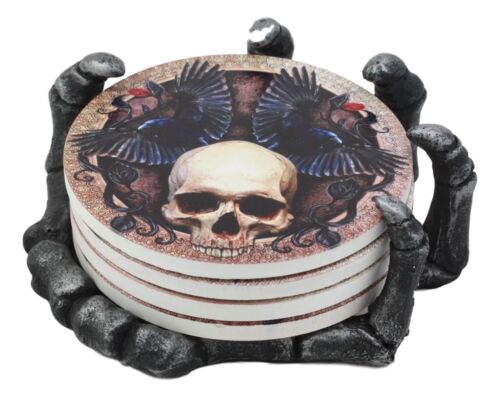 Ebros Gift Ebros Clutch Of The Dead Skeleton Hand Coaster Holder W/ 4 Skull Coasters