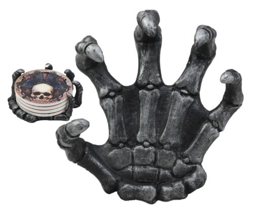 Ebros Gift Ebros Clutch Of The Dead Skeleton Hand Coaster Holder W/ 4 Skull Coasters