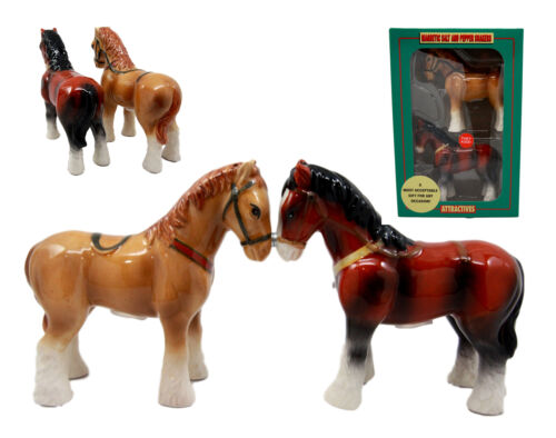 Ebros Gift Ebros Clydesdale Horse Salt & Pepper Shakers Scotland Sabino Draught Horse Ceramic 4"L