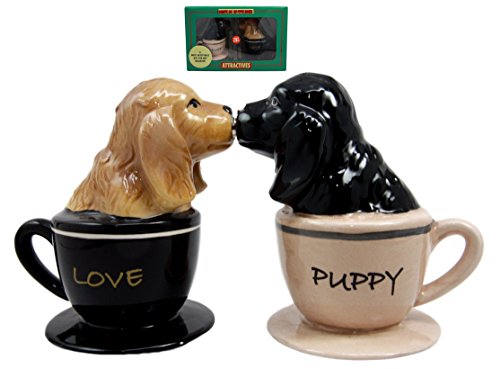 Ebros Gift Ebros Cocker Spaniel Puppy Love Magnetic Ceramic Salt Pepper Shakers Set