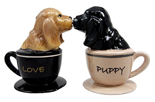 Ebros Gift Ebros Cocker Spaniel Puppy Love Magnetic Ceramic Salt Pepper Shakers Set