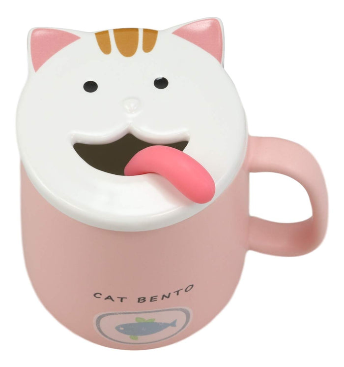 Ebros Gift Ebros Coffee Mug Cup With Handle Spoon And Lid 14oz Cats Mugs (Pastel Pink)