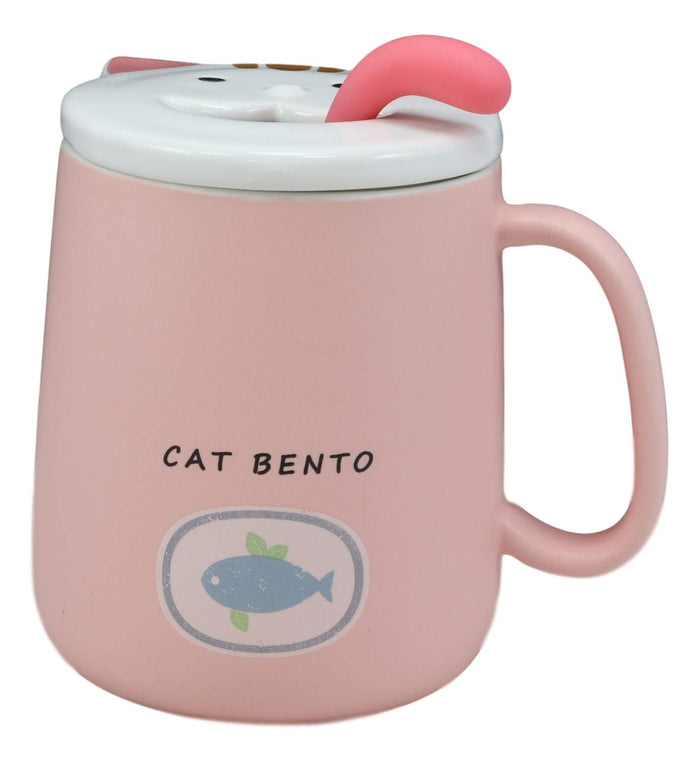 Ebros Gift Ebros Coffee Mug Cup With Handle Spoon And Lid 14oz Cats Mugs (Pastel Pink)