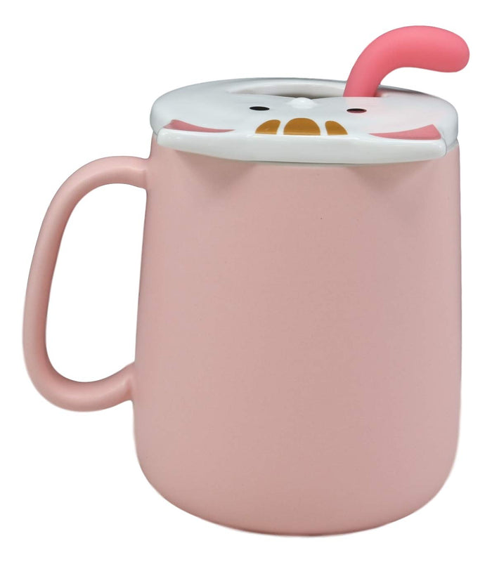 Ebros Gift Ebros Coffee Mug Cup With Handle Spoon And Lid 14oz Cats Mugs (Pastel Pink)