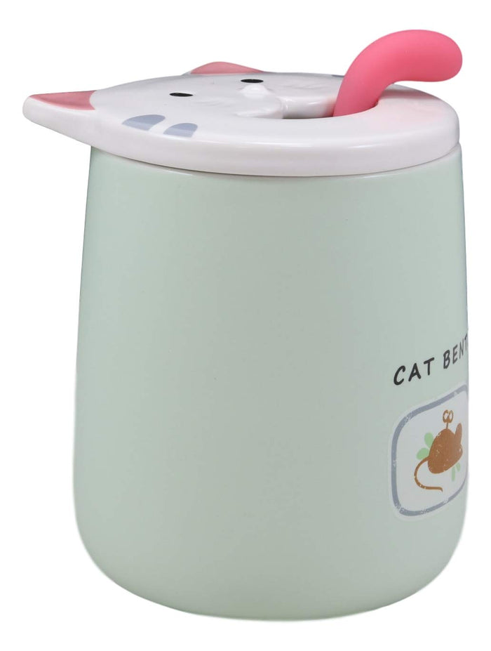 Ebros Gift Ebros Coffee Mug Cup With Spoon And Lid 14oz Kittens Or Cats Mugs (Pastel Green)