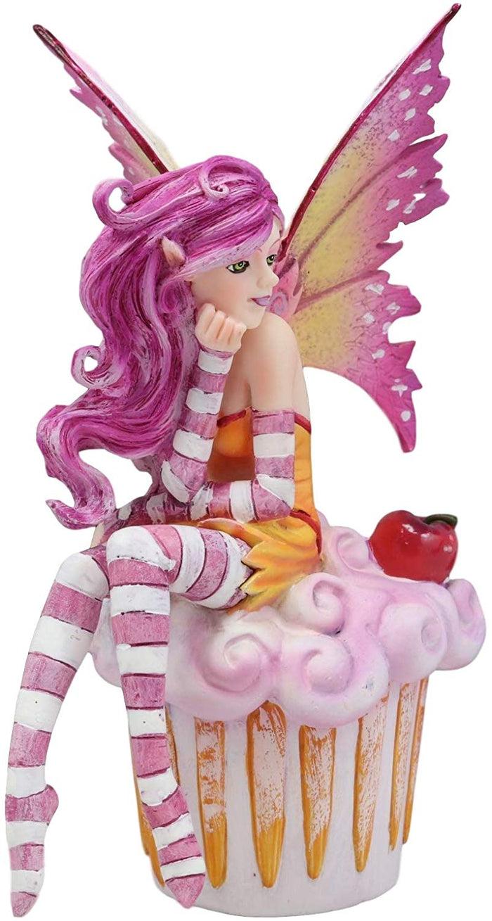 Ebros Gift Ebros Colorful Amy Brown Pink Cherry Cupcake Fairy Statue Sweet Tooth Collection