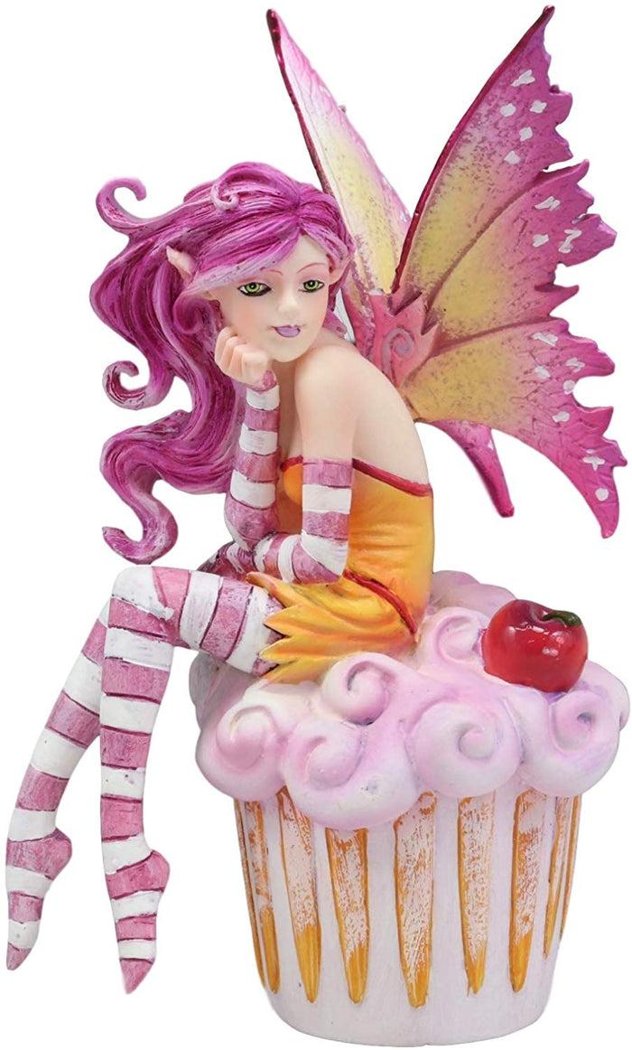 Ebros Gift Ebros Colorful Amy Brown Pink Cherry Cupcake Fairy Statue Sweet Tooth Collection