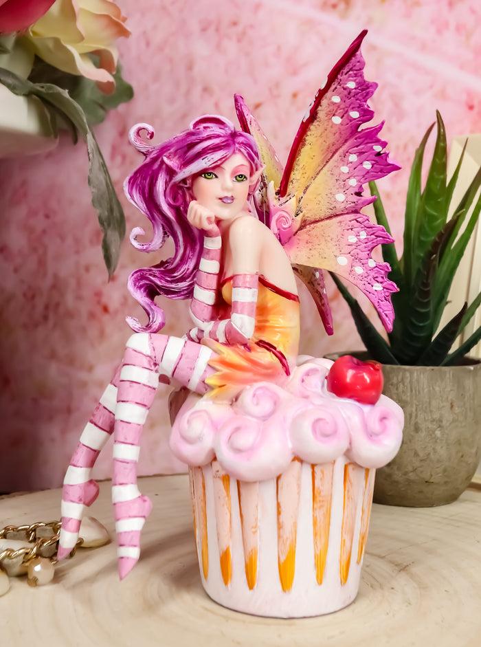 ebros gift Ebros Colorful Amy Brown Pink Cherry Cupcake Fairy Statue Sweet Tooth Collection