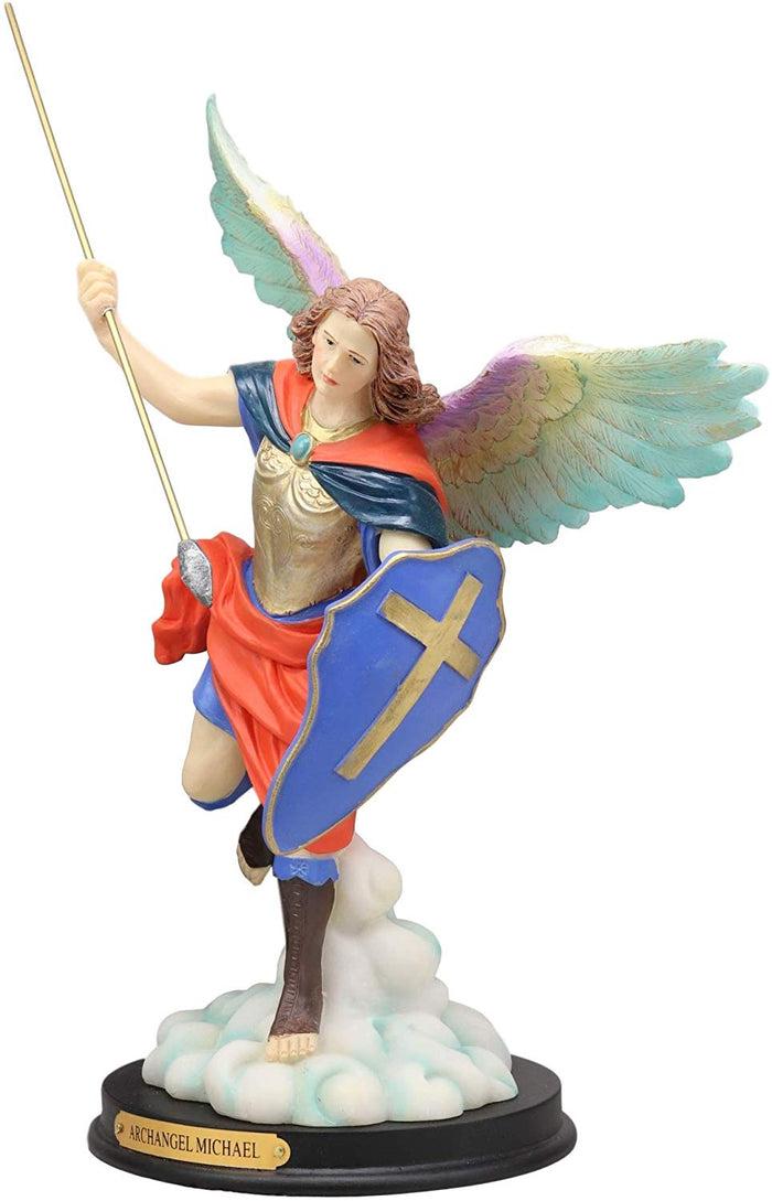 Ebros Gift Ebros Colorful Archangel Saint Michael Throwing Javelin Spear Statue 10" Tall Champion Angel Of God Guardian Of The Church Battle Of Armageddon Decor Altar Figurine