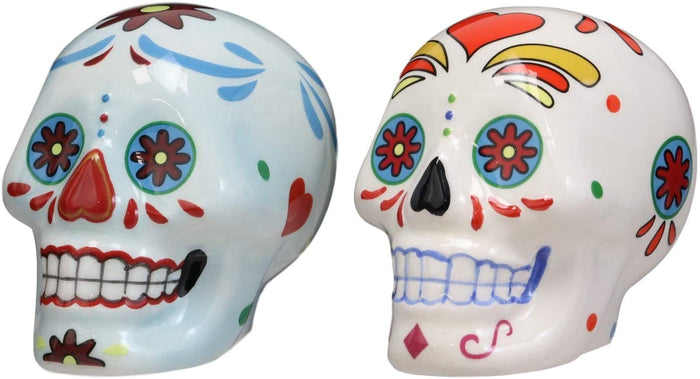 Ebros Gift Ebros Colorful Day Of The Dead Blue And White Sugar Skulls Salt And Pepper Shakers Set