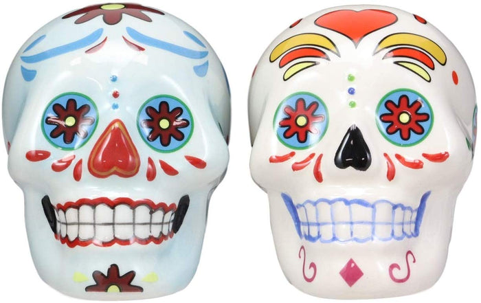 Ebros Gift Ebros Colorful Day Of The Dead Blue And White Sugar Skulls Salt And Pepper Shakers Set