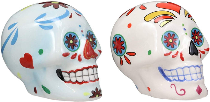 Ebros Gift Ebros Colorful Day Of The Dead Blue And White Sugar Skulls Salt And Pepper Shakers Set