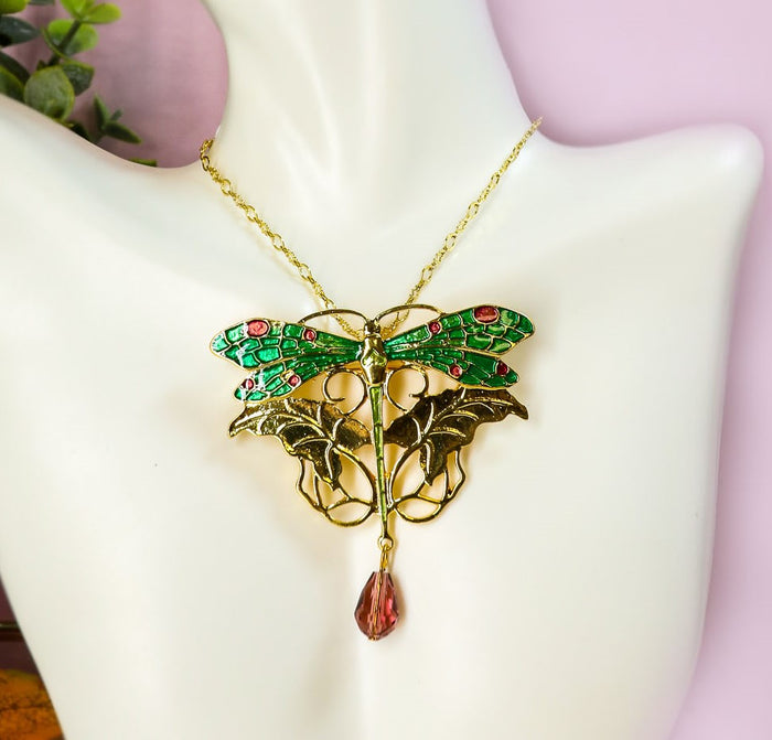 ebros gift Ebros Colorful Golden Decorated King Dragonfly Alloy Pendant Necklace Jewelry