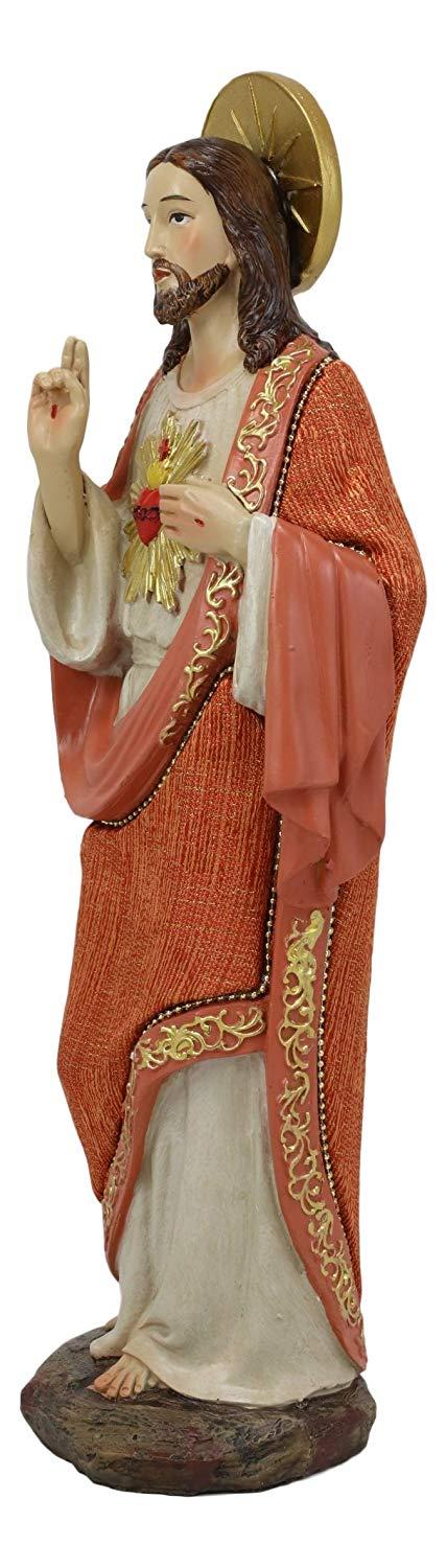 Ebros Gift Ebros Colorful Hand Painted Sacred Heart Of Jesus Devotional Statue In Linen Fabric Garment 12" H Roman Catholic Christus Christ The Savior Passion For Mankind Devotion Altar Figurine