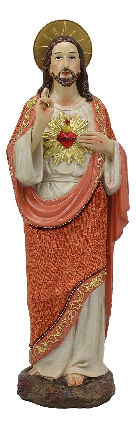 Ebros Gift Ebros Colorful Hand Painted Sacred Heart Of Jesus Devotional Statue In Linen Fabric Garment 12" H Roman Catholic Christus Christ The Savior Passion For Mankind Devotion Altar Figurine