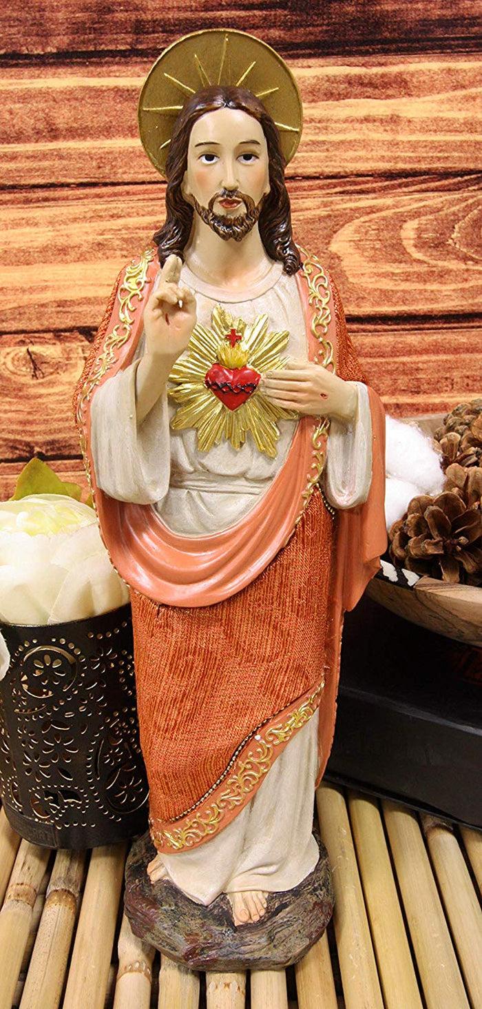 ebros gift Ebros Colorful Hand Painted Sacred Heart of Jesus Devotional Statue in Linen Fabric Garment 12" H Roman Catholic Christus Christ The Savior Passion for Mankind Devotion Altar Figurine