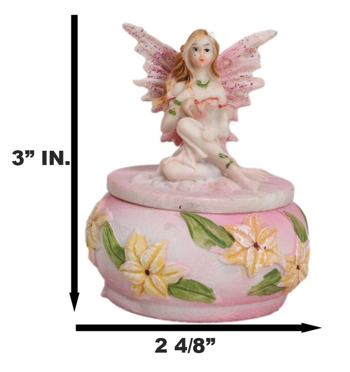 Ebros Gift Ebros Colorful Pastel Pink Flower Fairy Daisy Small Round Trinket Jewelry Box Figurine 3.25" High
