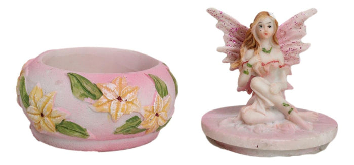 Ebros Gift Ebros Colorful Pastel Pink Flower Fairy Daisy Small Round Trinket Jewelry Box Figurine 3.25" High