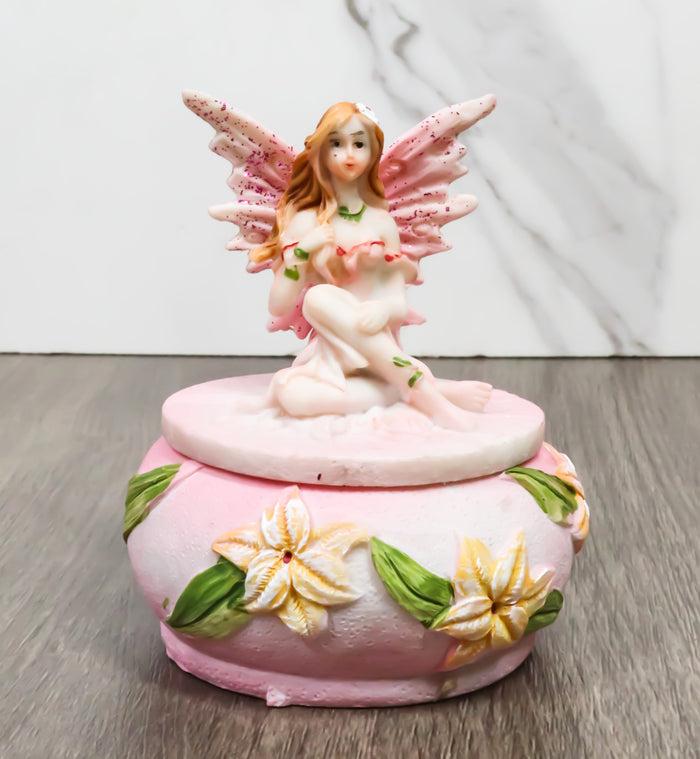 ebros gift Ebros Colorful Pastel Pink Flower Fairy Daisy Small Round Trinket Jewelry Box Figurine 3.25" High