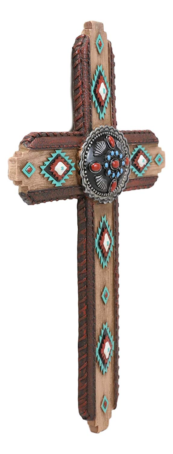 Ebros Gift Ebros Colorful Rustic Southwestern Vector Art Wall Cross Decor Plaque 11.5" Tall Aztec Tribal Southwest Western Accent Decorative Crosses