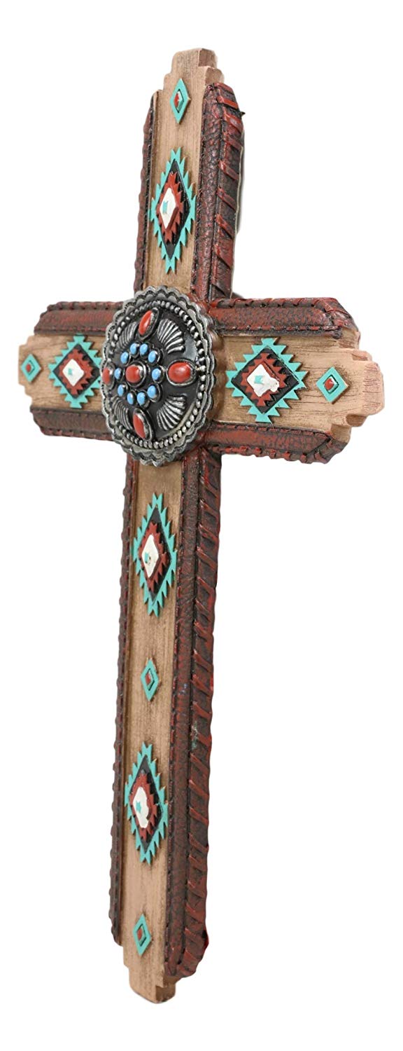 Ebros Gift Ebros Colorful Rustic Southwestern Vector Art Wall Cross Decor Plaque 11.5" Tall Aztec Tribal Southwest Western Accent Decorative Crosses