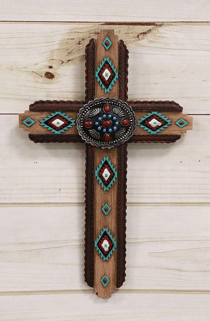 ebros gift Ebros Colorful Rustic Southwestern Vector Art Wall Cross Decor Plaque 11.5" Tall Aztec Tribal Southwest Western Accent Decorative Crosses