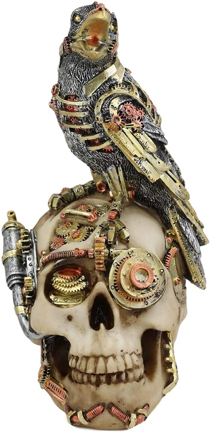 Ebros Gift Ebros Colorful Steampunk Cyborg Raven On Submariner Clockwork Gears Skull Statue