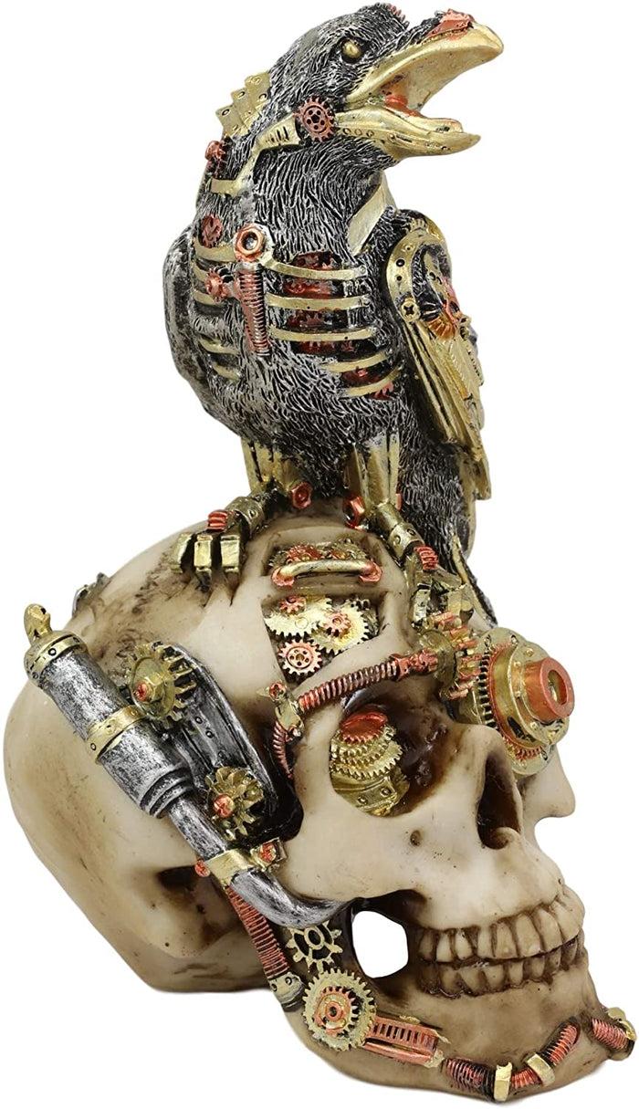 Ebros Gift Ebros Colorful Steampunk Cyborg Raven On Submariner Clockwork Gears Skull Statue