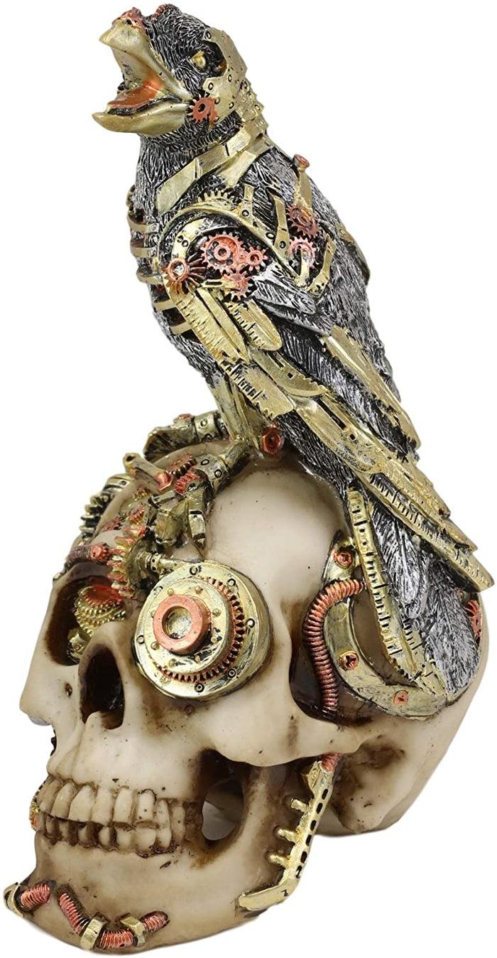 Ebros Gift Ebros Colorful Steampunk Cyborg Raven On Submariner Clockwork Gears Skull Statue