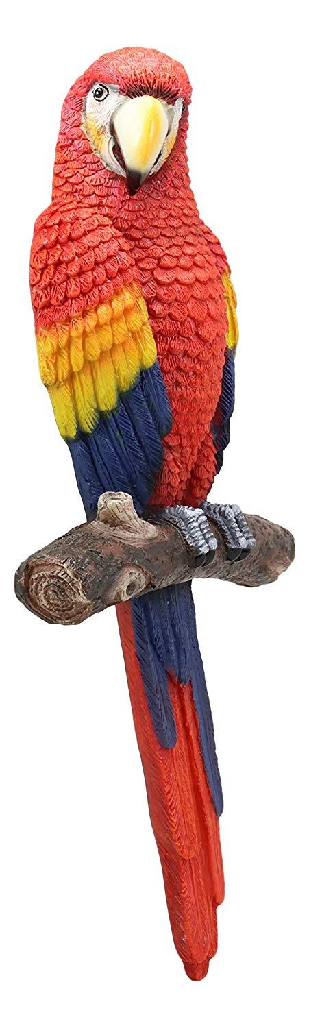 Ebros Gift Ebros Colorful Tropical Rainforest Paradise Rio Red Scarlet Macaw Parrot Perching On Branch Wall Hanging Decor Figurine 3D Plaque Sculpture Nature Lovers Birds Collectors Decor 14" Tall