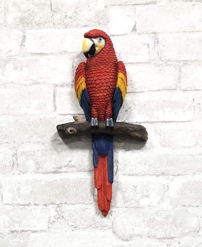 ebros gift Ebros Colorful Tropical Rainforest Paradise Rio Red Scarlet Macaw Parrot Perching On Branch Wall Hanging Decor Figurine 3D Plaque Sculpture Nature Lovers Birds Collectors Decor 14" Tall