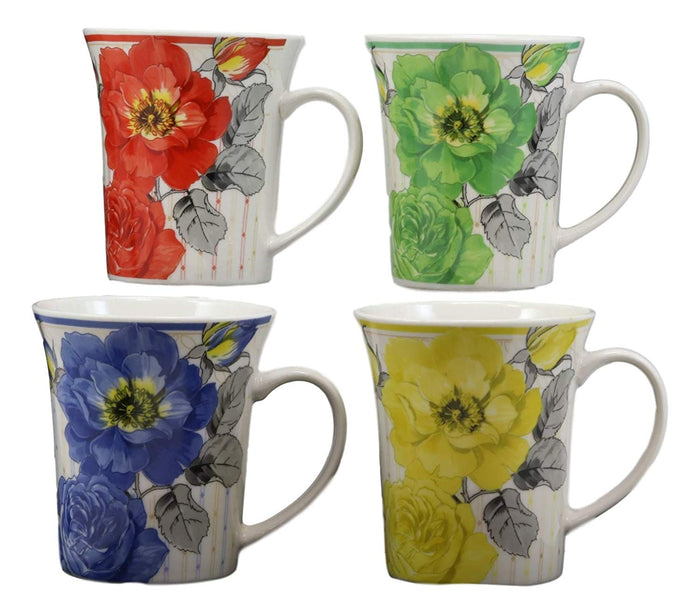 ebros gift Ebros Colorful Victorian Floral Blossoms Glazed Porcelain Ceramic 12oz Mug 4"H
