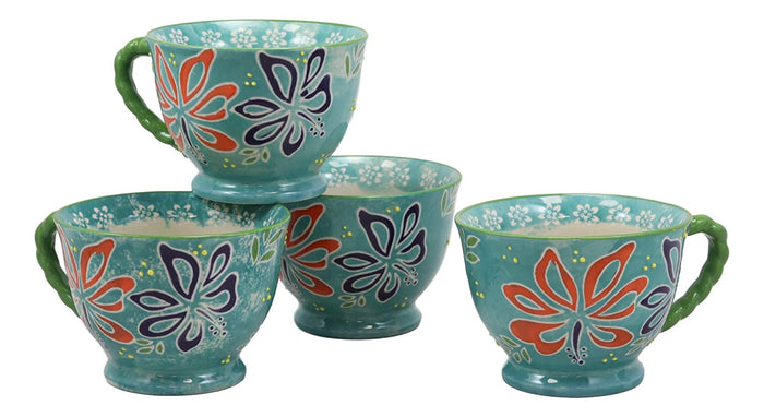 ebros gift Ebros Colorful Vintage Victorian Style Floral Spring Blossoms Ceramic 14oz Mugs With Comfort Ridged Handle Set of 4 Coffee Tea Drink Cups (Dark Blue)