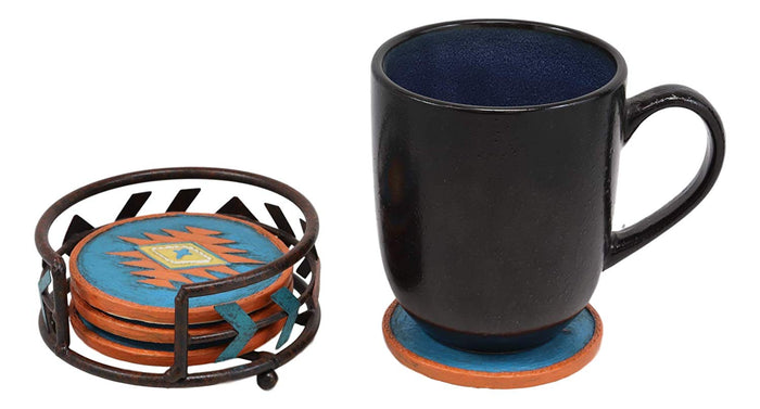 Ebros Gift Ebros Colorful Western Native American Cross Design Holder W/ 4 Round Coasters