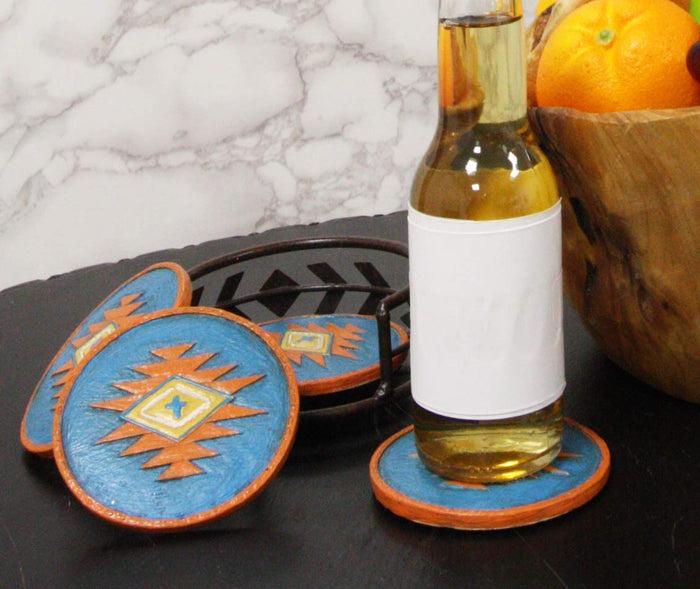 ebros gift Ebros Colorful Western Native American Cross Design Holder W/ 4 Round Coasters
