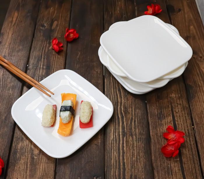 ebros gift Ebros Contemporary 6.5" Square White Jade Melamine Dessert Plates Pack Of 6