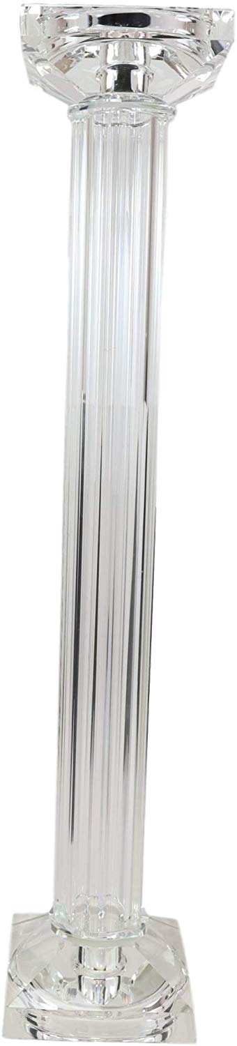 Ebros Gift Ebros Contemporary Crystal Glass Pillar Column Candle Holder Candlestick Candleholder Decor Figurine For Mantelpiece Countertop Table Master Bedroom Living Room Accent (18" High)