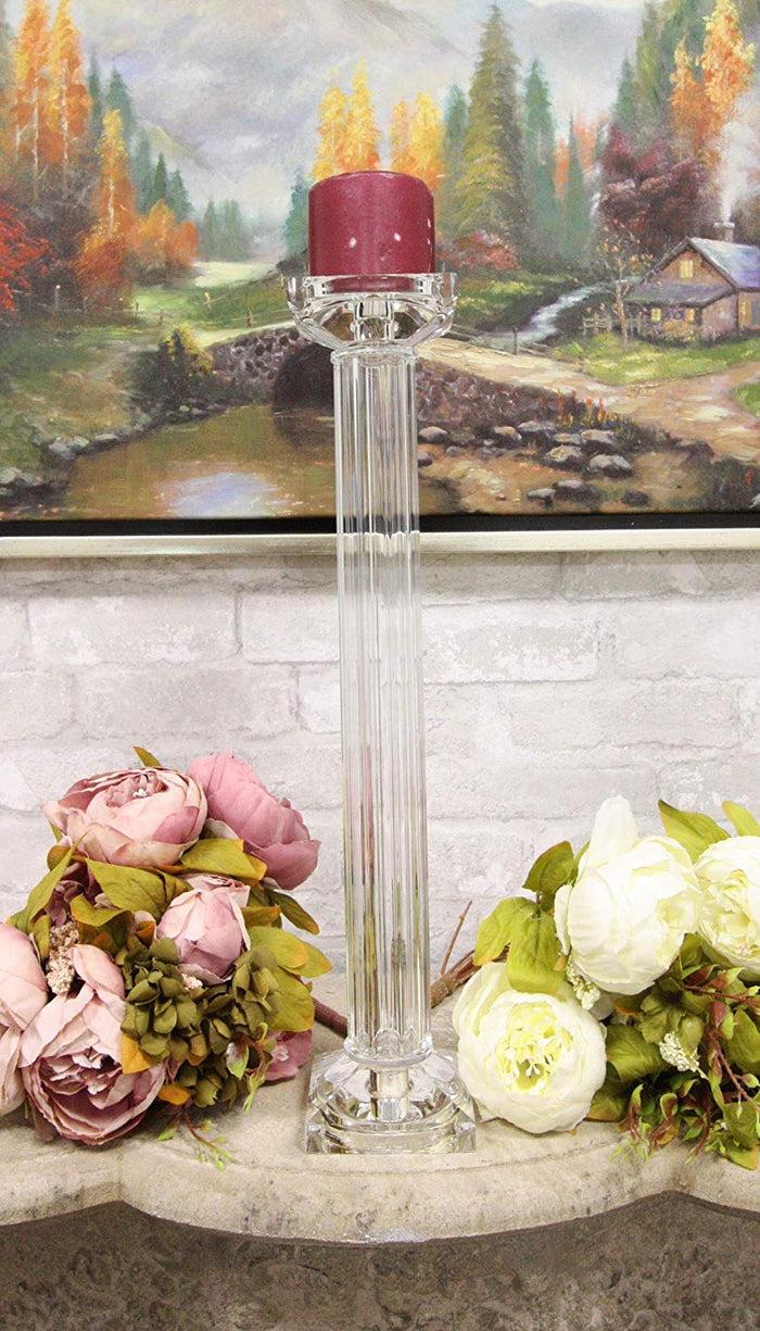 ebros gift Ebros Contemporary Crystal Glass Pillar Column Candle Holder Candlestick Candleholder Decor Figurine for Mantelpiece Countertop Table Master Bedroom Living Room Accent (18" High)