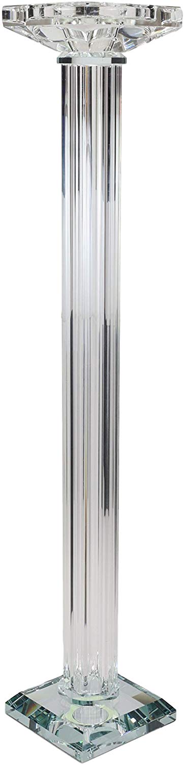 ebros gift Ebros Contemporary Crystal Glass Pillar Column Candle Holder Candlestick Candleholder Decor Figurine for Mantelpiece Countertop Table Master Bedroom Living Room Accent (21.5" High)