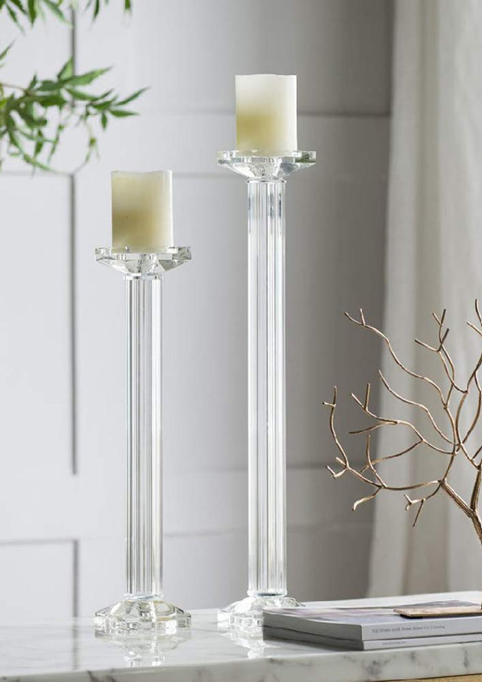 Ebros Gift Ebros Contemporary Crystal Glass Pillar Column Candle Holder Candlestick Decor