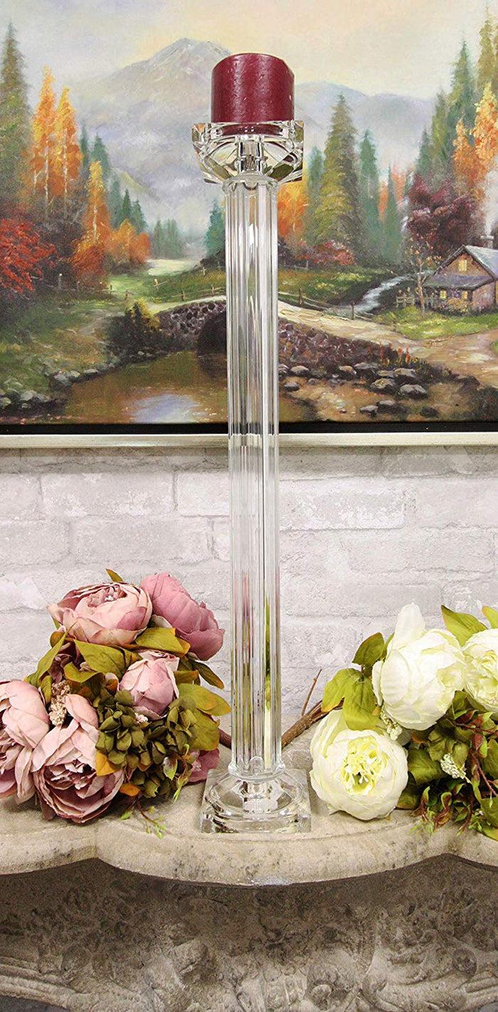 ebros gift Ebros Contemporary Crystal Glass Pillar Column Candle Holder Candlestick Candleholder Decor Figurine for Mantelpiece Countertop Table Master Bedroom Living Room Accent (23" High)