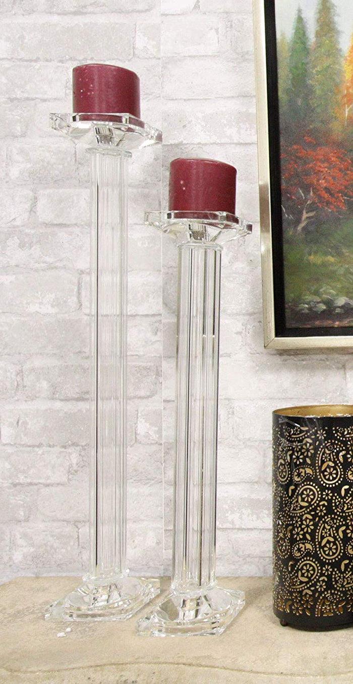 ebros gift Ebros Contemporary Glass Pillar Column Candle Holder Candlestick( SET OF 2 )