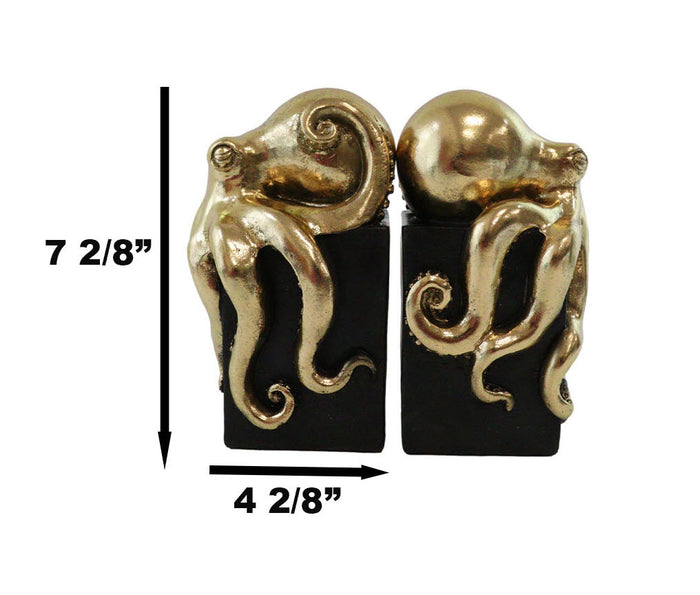 Ebros Gift Ebros Contemporary Gold Color Octopus Bookends Statue Set With Black Base