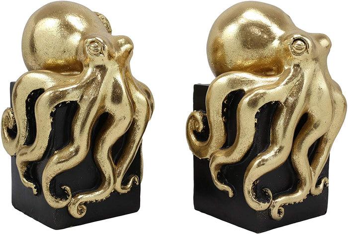 Ebros Gift Ebros Contemporary Gold Color Octopus Bookends Statue Set With Black Base