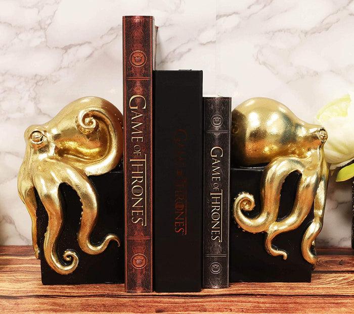 Ebros Gift Ebros Contemporary Gold Color Octopus Bookends Statue Set With Black Base