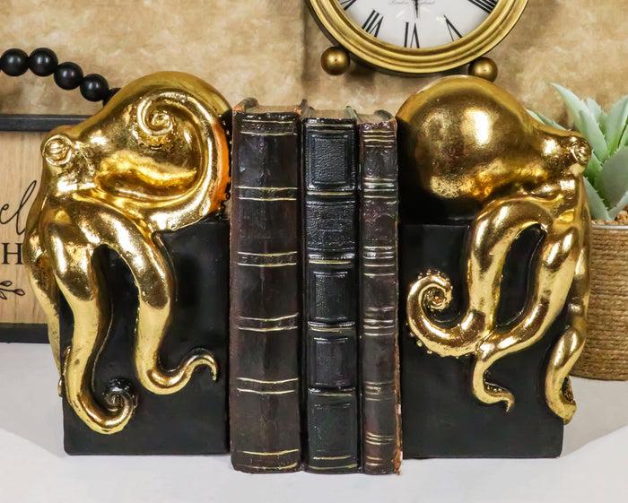 ebros gift Ebros Contemporary Gold Color Octopus Bookends Statue Set With Black Base