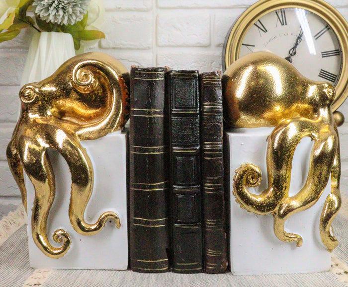 Ebros Gift Ebros Contemporary Gold Color Octopus Light Duty Bookends Statue Set