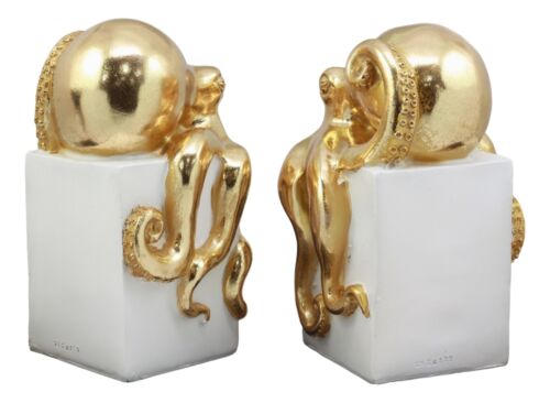Ebros Gift Ebros Contemporary Gold Color Octopus Light Duty Bookends Statue Set
