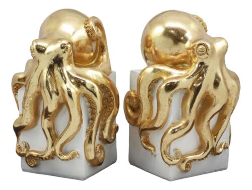 Ebros Gift Ebros Contemporary Gold Color Octopus Light Duty Bookends Statue Set