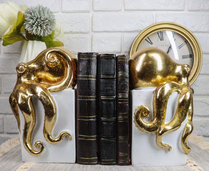 ebros gift Ebros Contemporary Gold Color Octopus Light Duty Bookends Statue Set